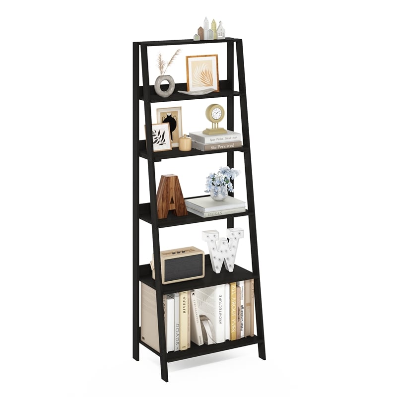 Furinno Ladder Bookcase Display Shelf in 6-Tier in Espresso