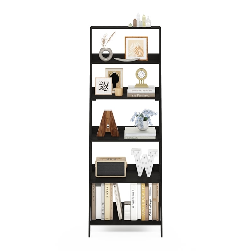 Furinno Ladder Bookcase Display Shelf in 6-Tier in Espresso