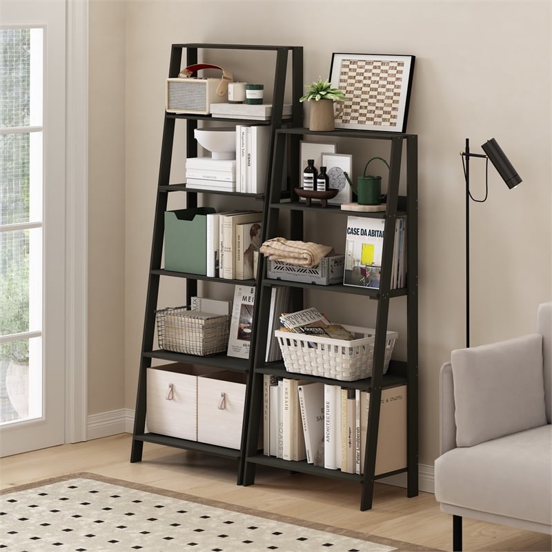 Furinno Ladder Bookcase Display Shelf in 6-Tier in Espresso