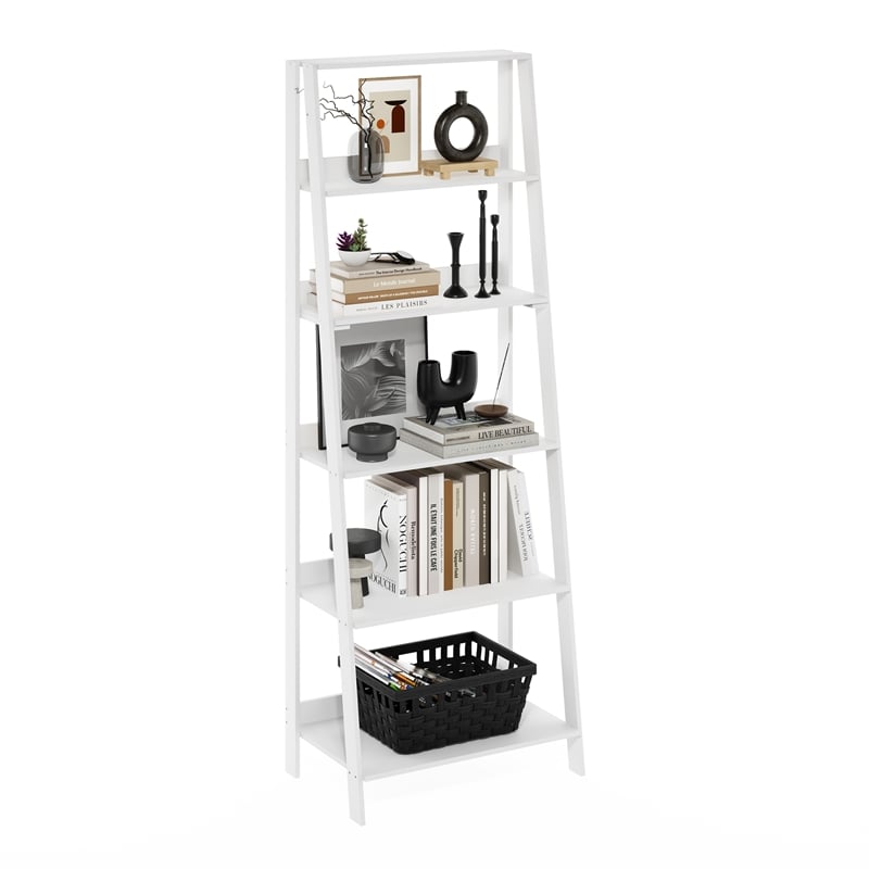 Furinno Ladder Bookcase Display Shelf in 6-Tier in White