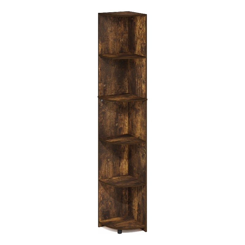 Furinno ECON 5-Tier Corner Shelf Bookcase in Bookshelf in Amber Pine
