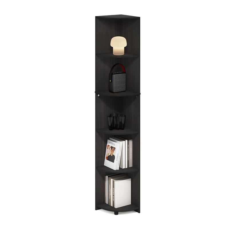 Furinno ECON 5-Tier Corner Shelf Bookcase in Bookshelf in Espresso