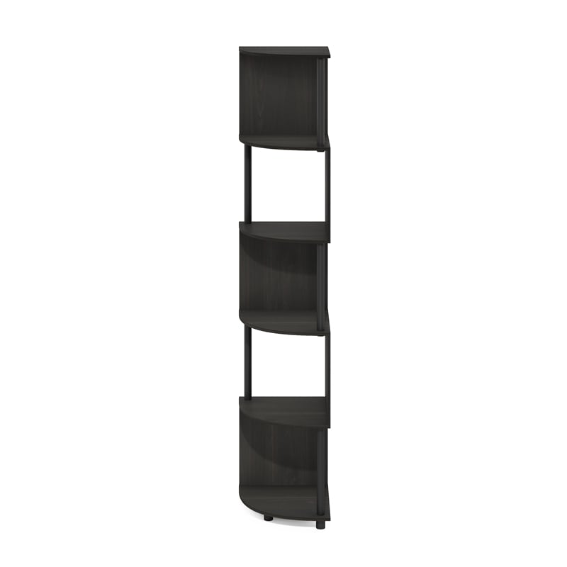 Furinno ECON 5-Tier Zigzag Corner Shelf Bookcase in Bookshelf in Espresso/Black