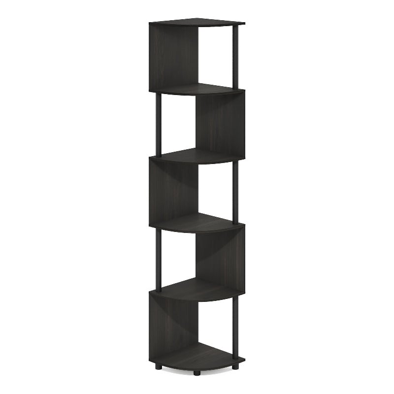 Furinno ECON 5-Tier Zigzag Corner Shelf Bookcase in Bookshelf in Espresso/Black