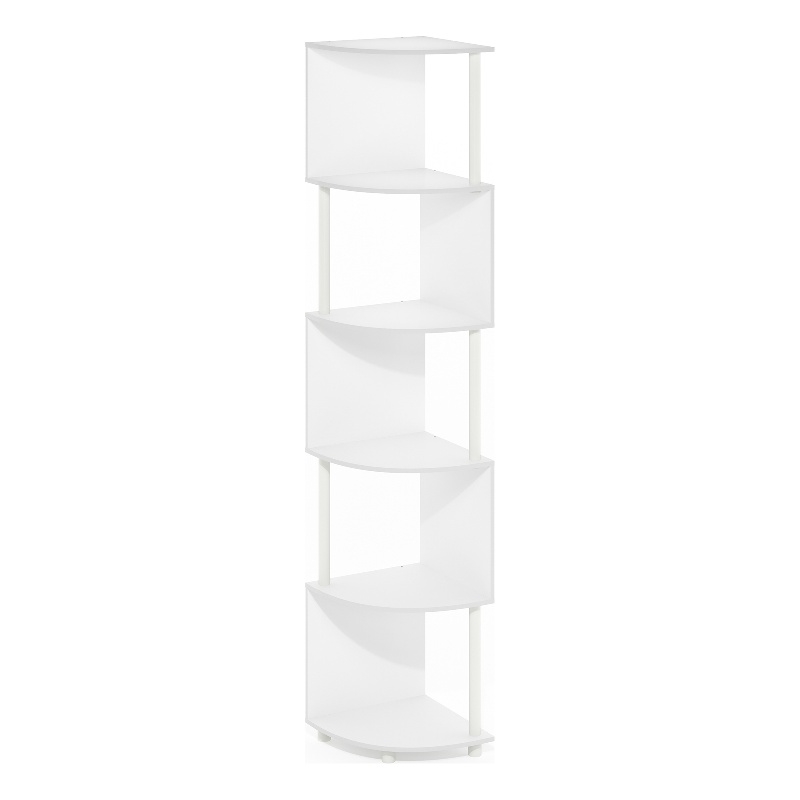Furinno ECON 5-Tier Zigzag Corner Shelf Bookcase in Bookshelf in White/White