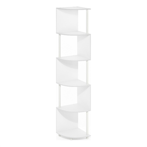 Furinno ECON 5-Tier Zigzag Corner Shelf Bookcase in Bookshelf in White/White