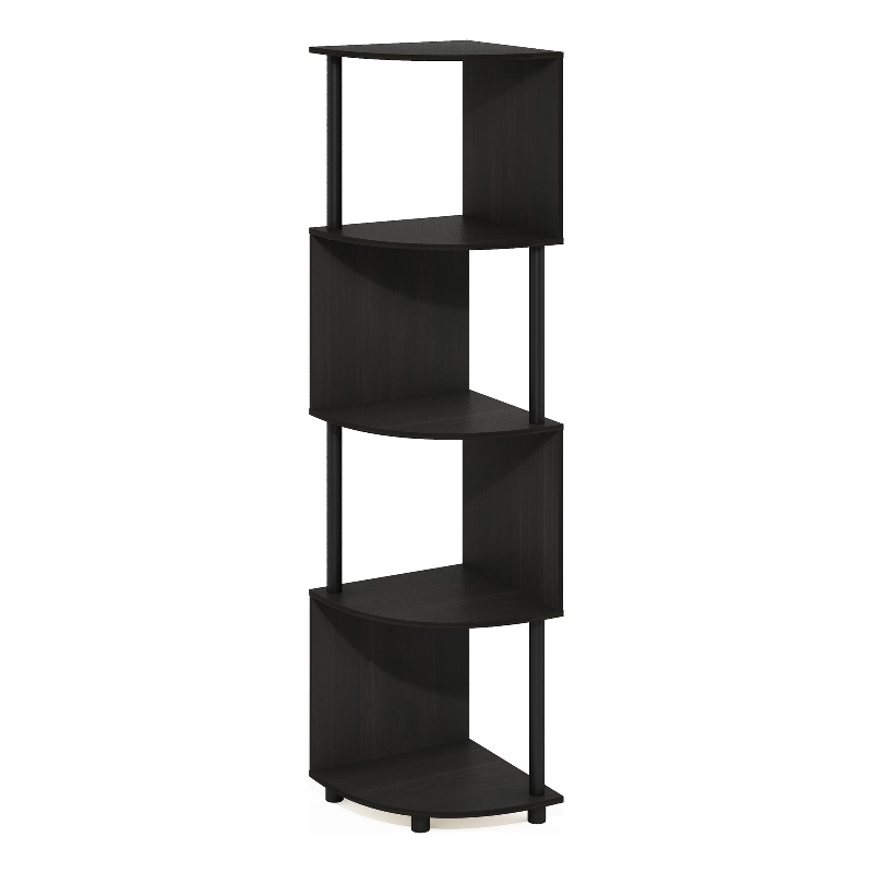Furinno ECON 4-Tier Zigzag Corner Shelf Bookcase in Bookshelf in Espresso/Black