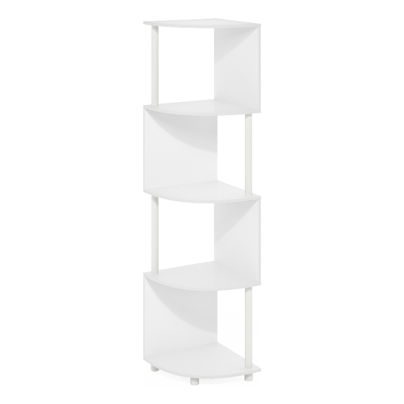 Furinno ECON 4-Tier Zigzag Corner Shelf Bookcase in Bookshelf in White/White