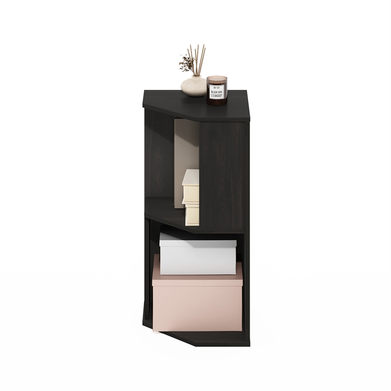 Furinno ECON 2-Tier Freestanding Corner Shelf Bookcase in Bookshelf in Espresso