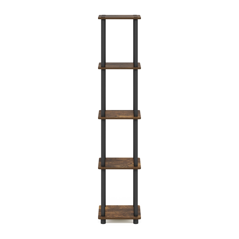 Furinno TURN-N-TUBE 5-Tier Corner Square Rack Display Shelf in Amber Pine/Black