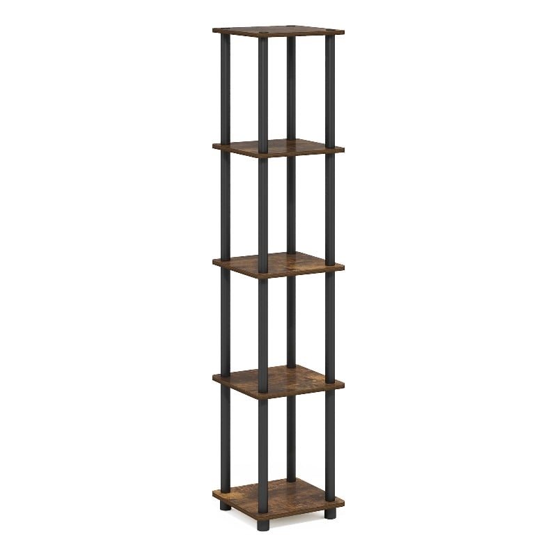 Furinno TURN-N-TUBE 5-Tier Corner Square Rack Display Shelf in Amber Pine/Black