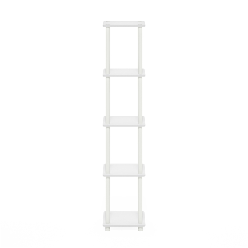 Furinno TURN-N-TUBE 5-Tier Corner Square Rack Display Shelf in White/White