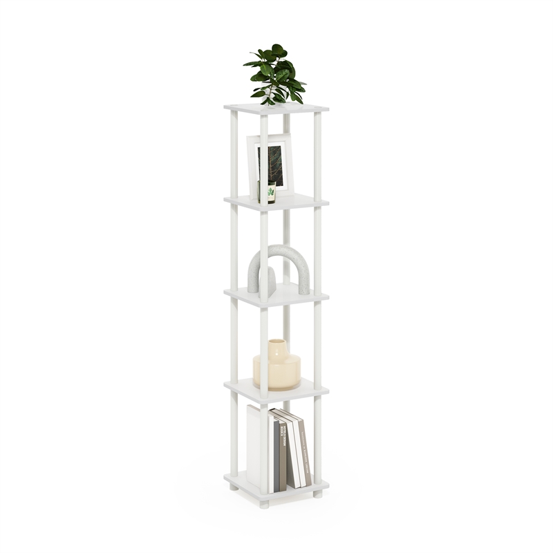 Furinno TURN-N-TUBE 5-Tier Corner Square Rack Display Shelf in White/White