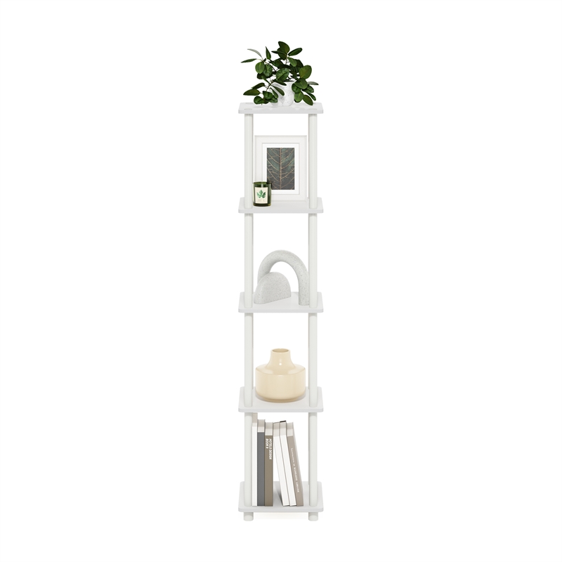Furinno TURN-N-TUBE 5-Tier Corner Square Rack Display Shelf in White/White