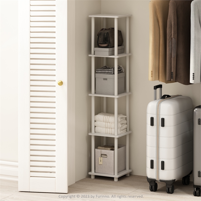 Furinno TURN-N-TUBE 5-Tier Corner Square Rack Display Shelf in White/White