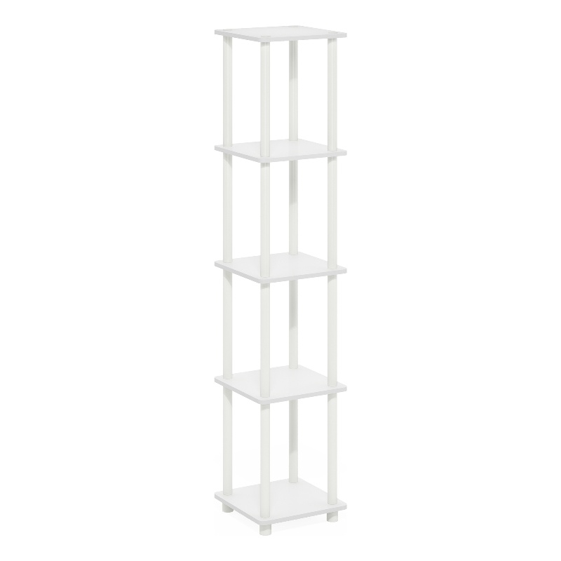 Furinno TURN-N-TUBE 5-Tier Corner Square Rack Display Shelf in White/White