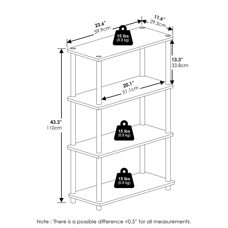 Furinno TURN-N-TUBE 4-Tier Multipurpose Shelf Display Rack in White/White