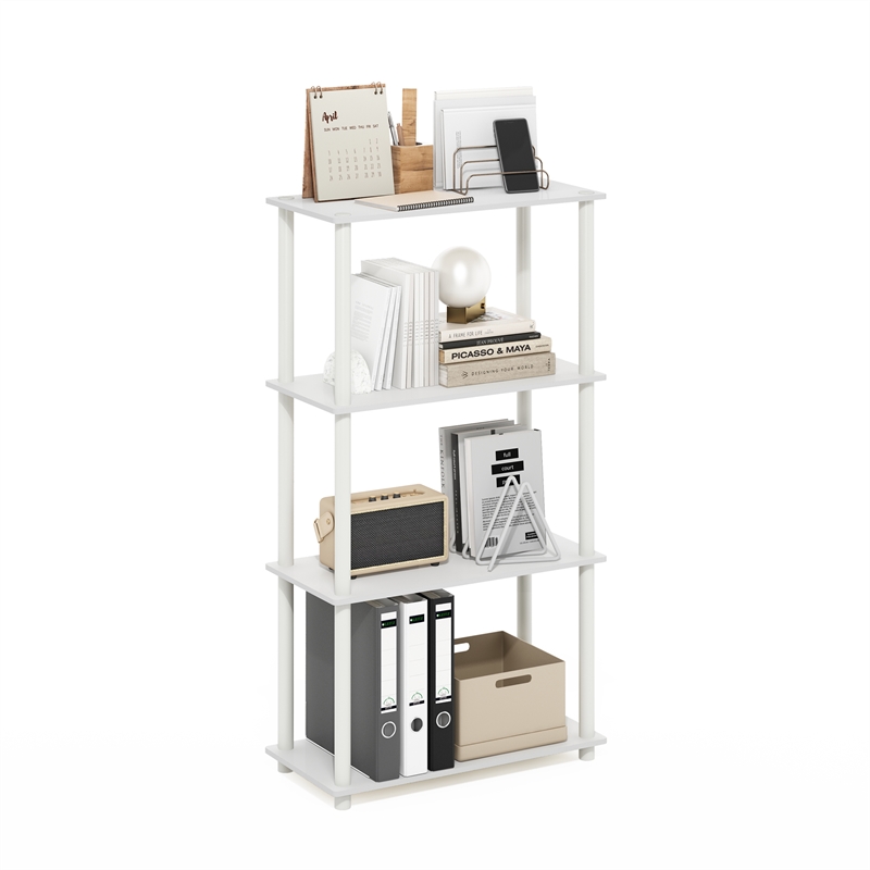 Furinno TURN-N-TUBE 4-Tier Multipurpose Shelf Display Rack in White/White