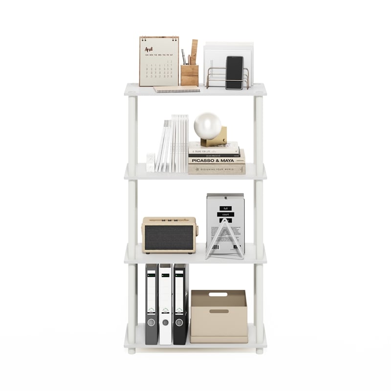 Furinno TURN-N-TUBE 4-Tier Multipurpose Shelf Display Rack in White/White