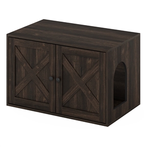 Furinno PELI Farmhouse Cat Litter Box Enclosure in Ebony