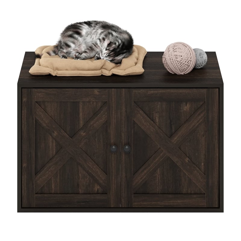 Furinno PELI Farmhouse Cat Litter Box Enclosure in Ebony