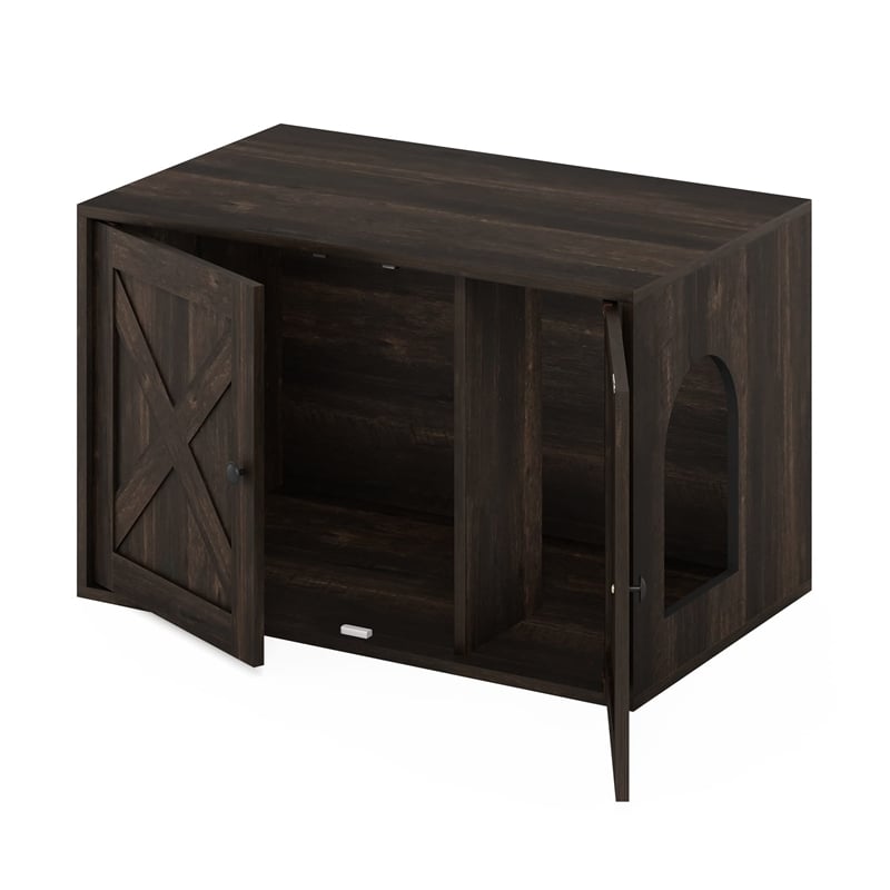 Furinno PELI Farmhouse Cat Litter Box Enclosure in Ebony