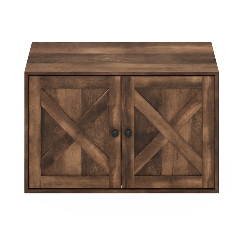 Furinno PELI Farmhouse Cat Litter Box Enclosure in Rustic Brown