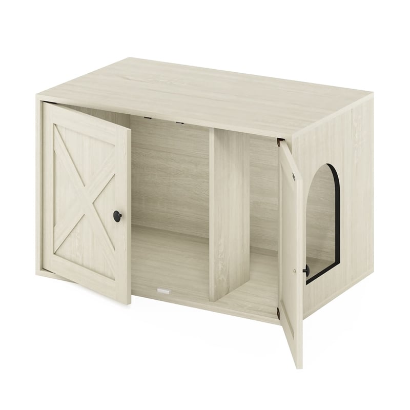 Furinno PELI Farmhouse Cat Litter Box Enclosure in White Wash