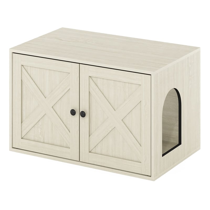 Furinno PELI Farmhouse Cat Litter Box Enclosure in White Wash