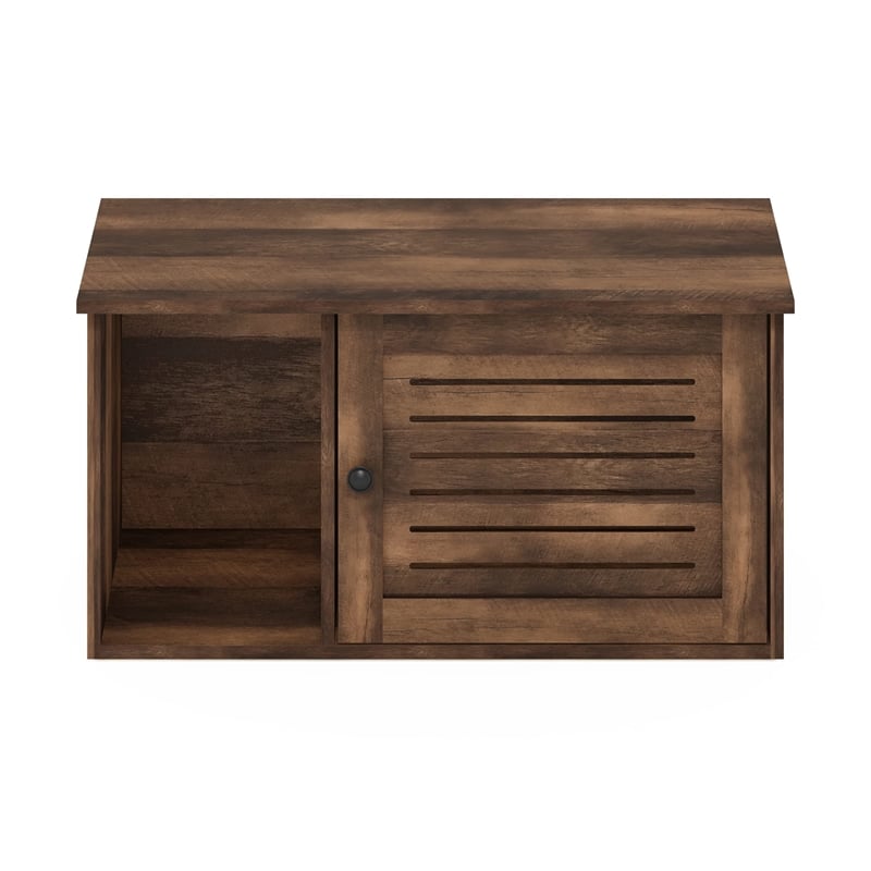 Furinno PELI Farmhouse Hidden Cat Litter Box with Divider in Rustic Brown