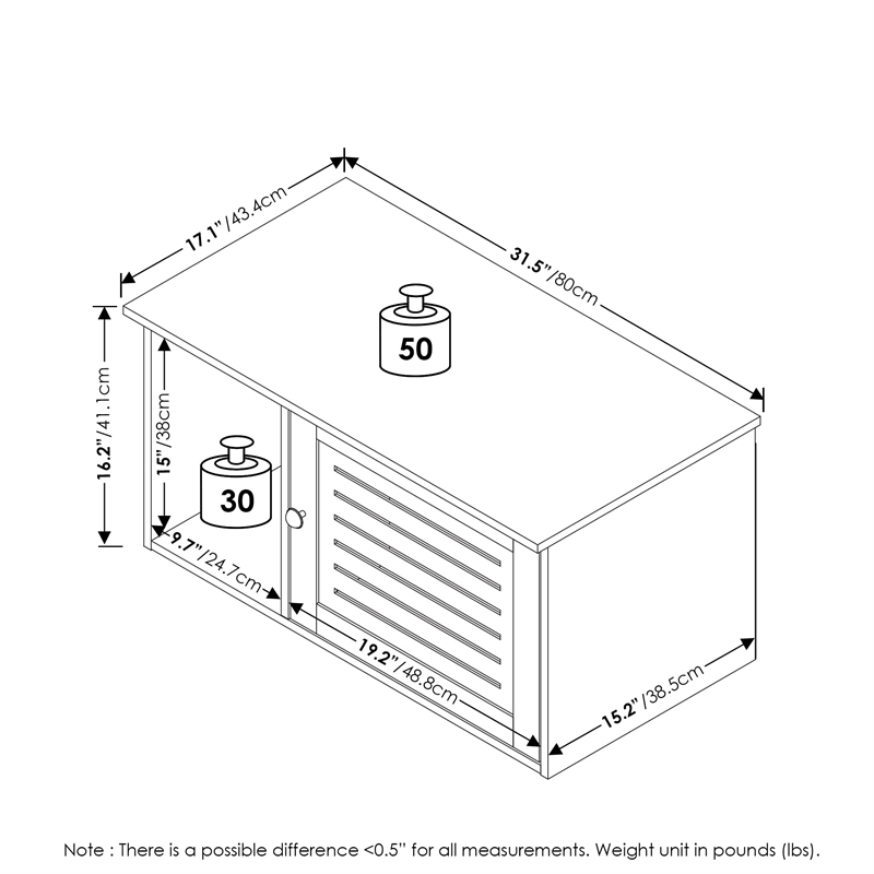 Furinno PELI Farmhouse Hidden Cat Litter Box with Divider in White Wash