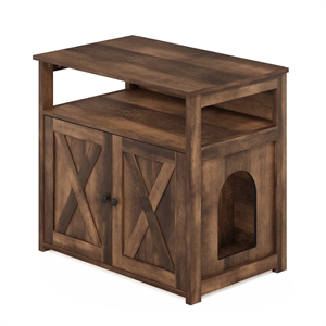 Furinno PELI Farmhouse Cat Litter Cabinet Storage with 2 Doors in Rustic Brown