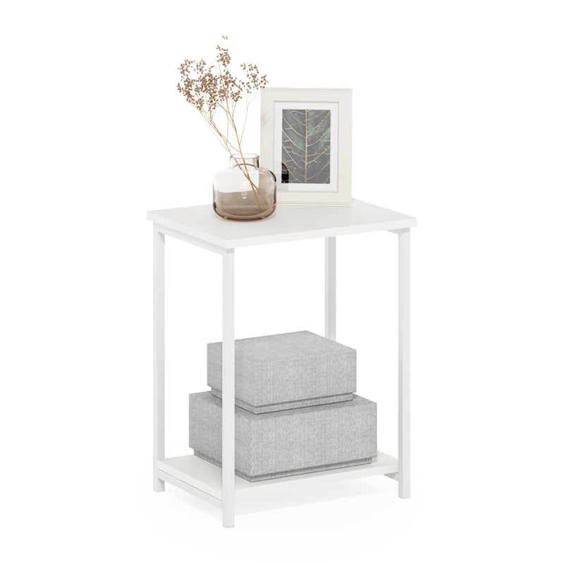 Furinno SIMPLISTIC Industrial Metal Frame End Table in 1-Pack in White/White