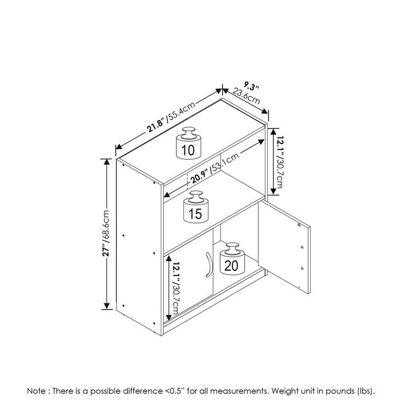Furinno Gruen 2-Tier Bookcase with 2 Doors Storage Cabinet in Metropolitan Pine