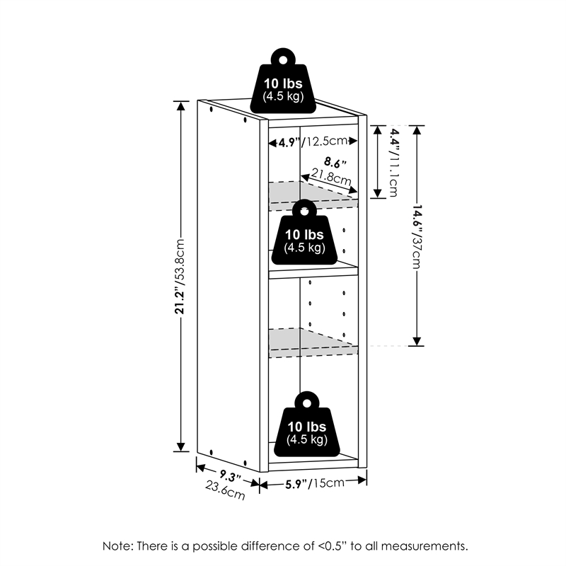 Furinno Fulda 2-Tier  Storage Shelf Bookcase in 6-Inch Width in Blackwood
