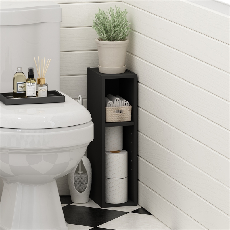 Furinno Fulda 2-Tier  Storage Shelf Bookcase in 6-Inch Width in Blackwood