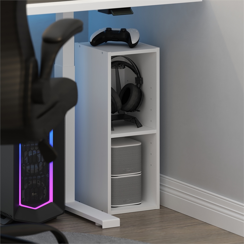 Furinno Fulda 2-Tier  Storage Shelf Bookcase in 8-Inch Width in White