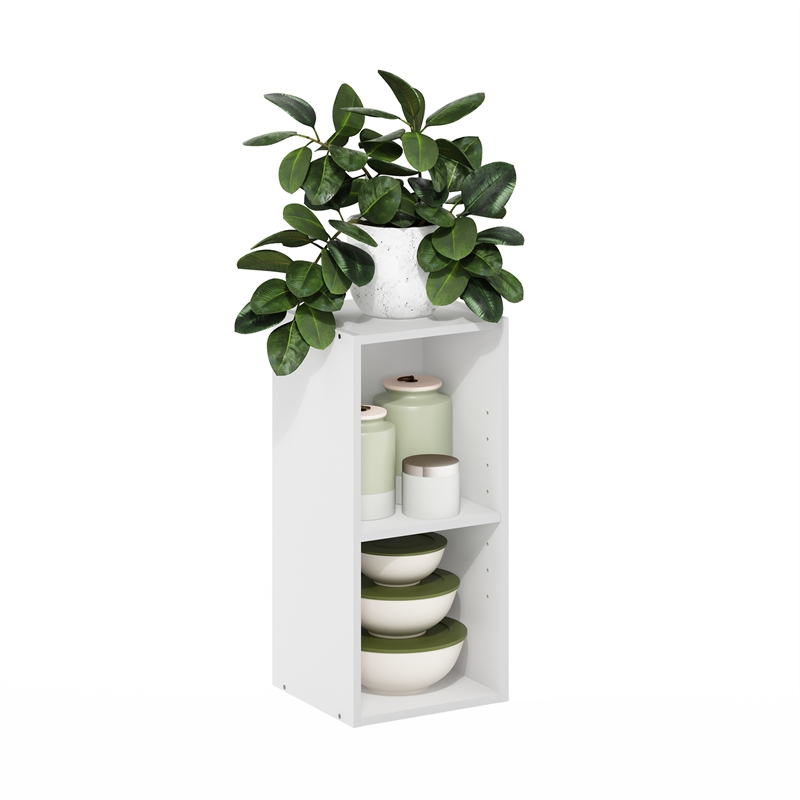 Furinno FULDA 2-Tier  Storage Shelf Bookcase in 10-Inch Width in White