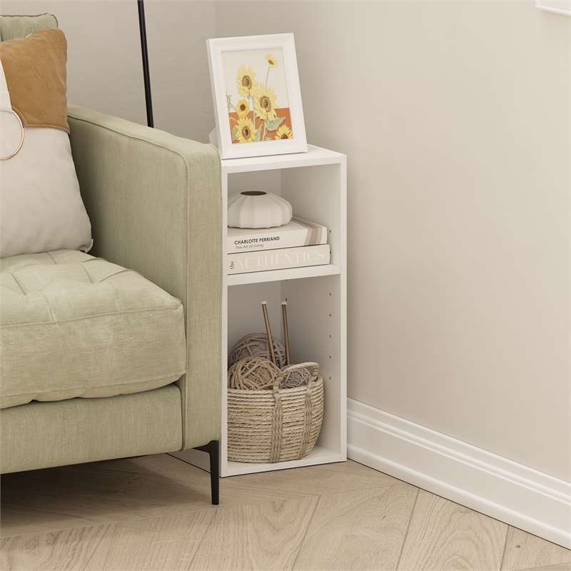 Furinno FULDA 2-Tier  Storage Shelf Bookcase in 10-Inch Width in White