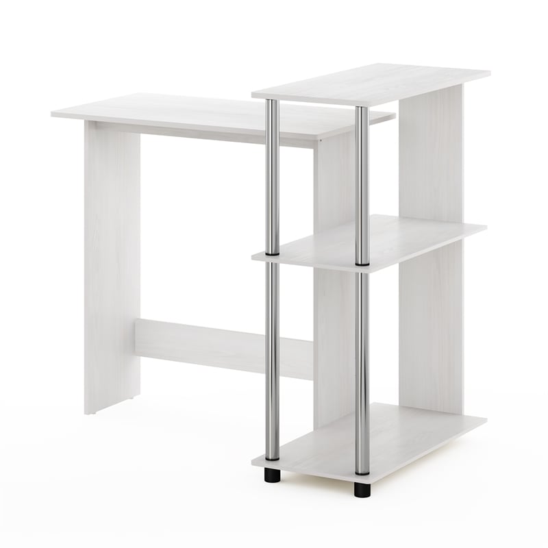 Furinno ABBOTT Corner Computer Desk with Bookshelf in Stainless Steel Tubes