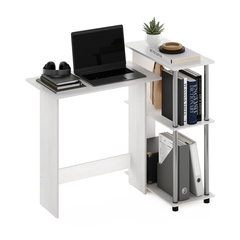Furinno ABBOTT Corner Computer Desk with Bookshelf in Stainless Steel Tubes