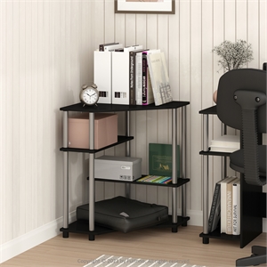 Furinno TURN-N-TUBE Corner Desk with Shelves in Americano Stainless Steel Tubes