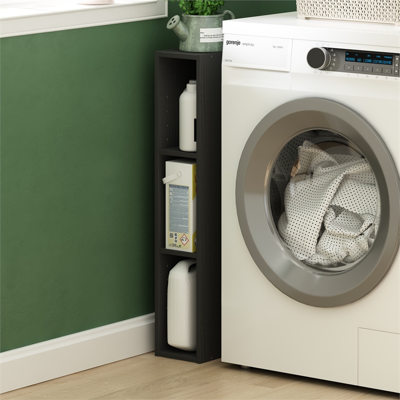 Furinno Fulda 3-Tier  Storage Shelf Bookcase in 6-Inch Width in Blackwood