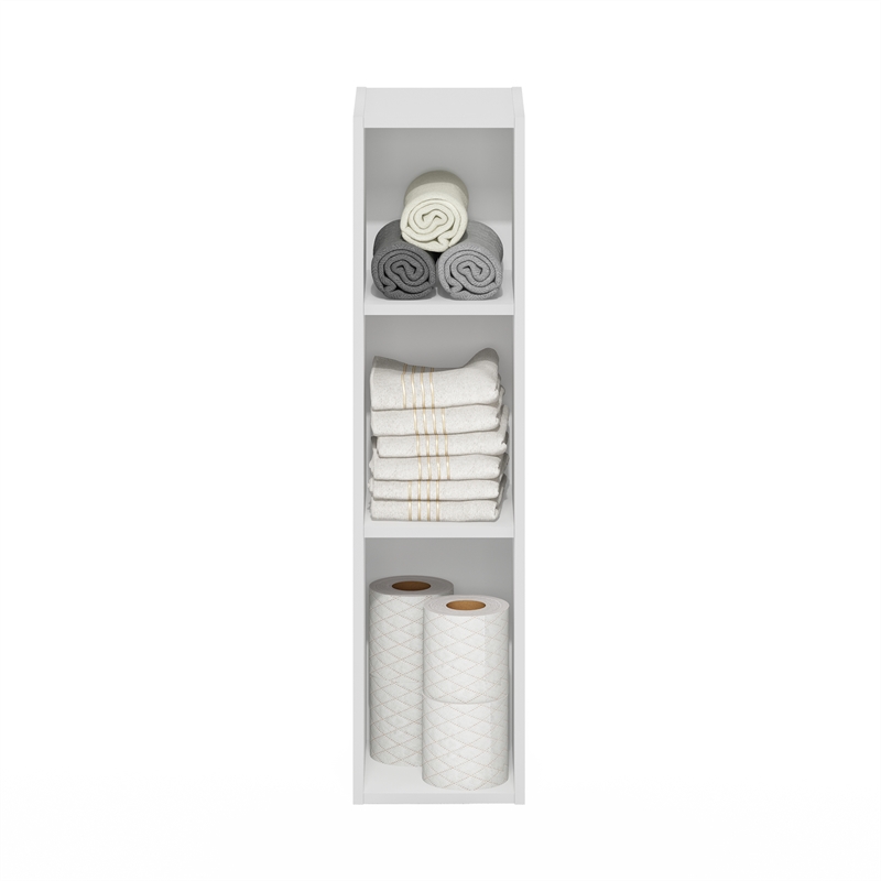 Furinno Fulda 3-Tier  Storage Shelf Bookcase in 8-Inch Width in White