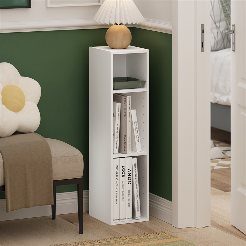 Furinno Fulda 3-Tier  Storage Shelf Bookcase in 8-Inch Width in White