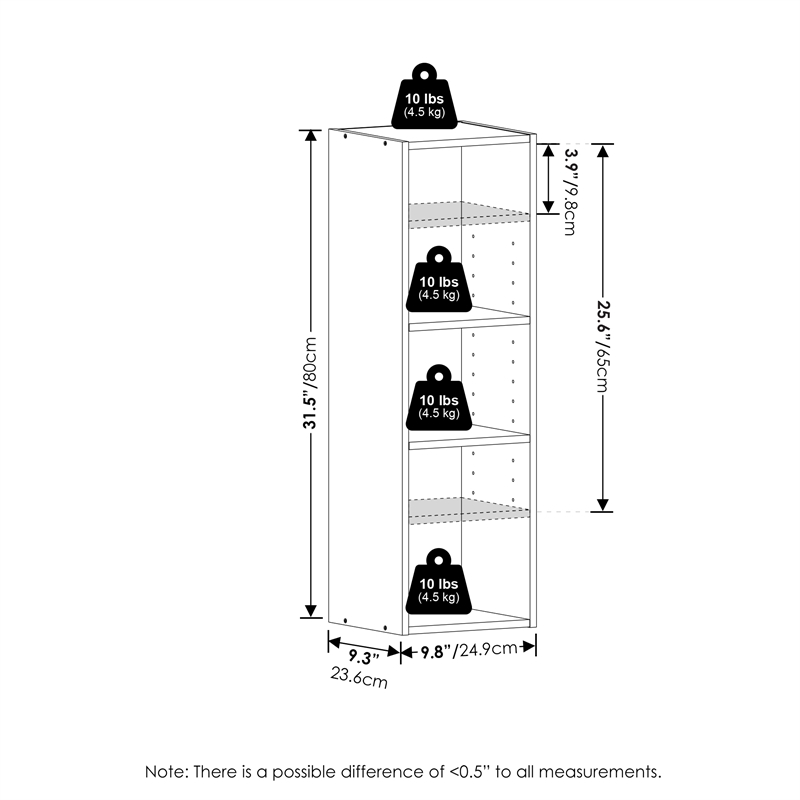 Furinno Fulda 3-Tier  Storage Shelf Bookcase in 10-Inch Width in Blackwood