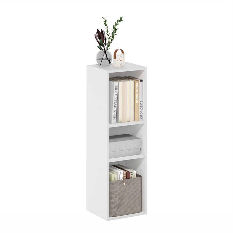 Furinno Fulda 3-Tier  Storage Shelf Bookcase in 10-Inch Width in White