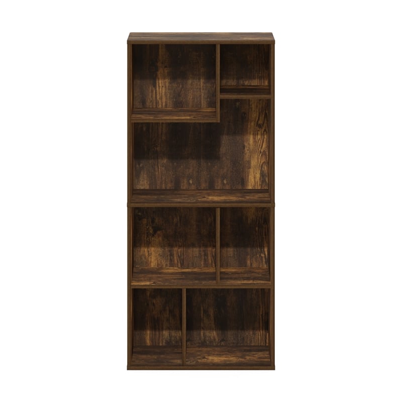 Furinno DALY 7-Cube Irregular Cubes Bookcase in Bookshelf in Storage Amber Pine