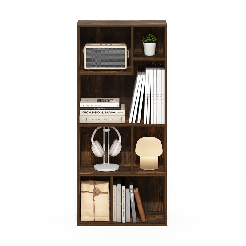 Furinno DALY 7-Cube Irregular Cubes Bookcase in Bookshelf in Storage Amber Pine