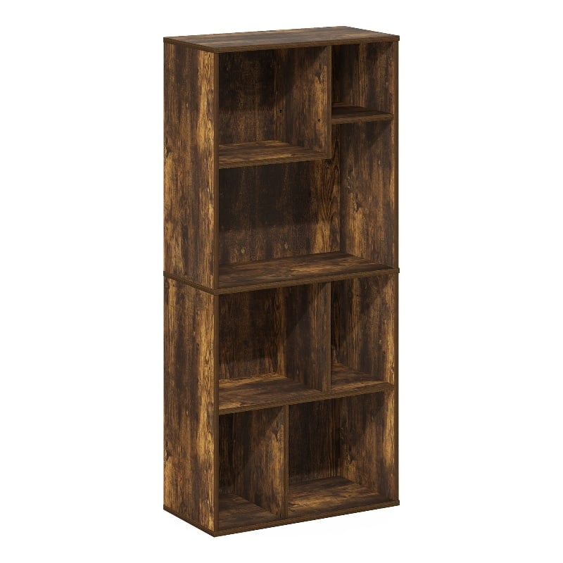 Furinno DALY 7-Cube Irregular Cubes Bookcase in Bookshelf in Storage Amber Pine